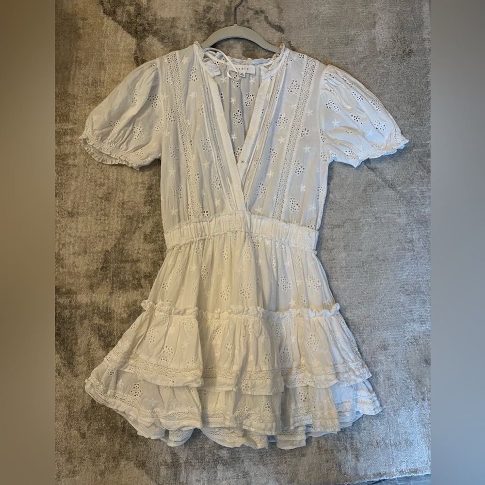 Mable White Eyelet Ruffle Mini Dress - Picture 2 of 7